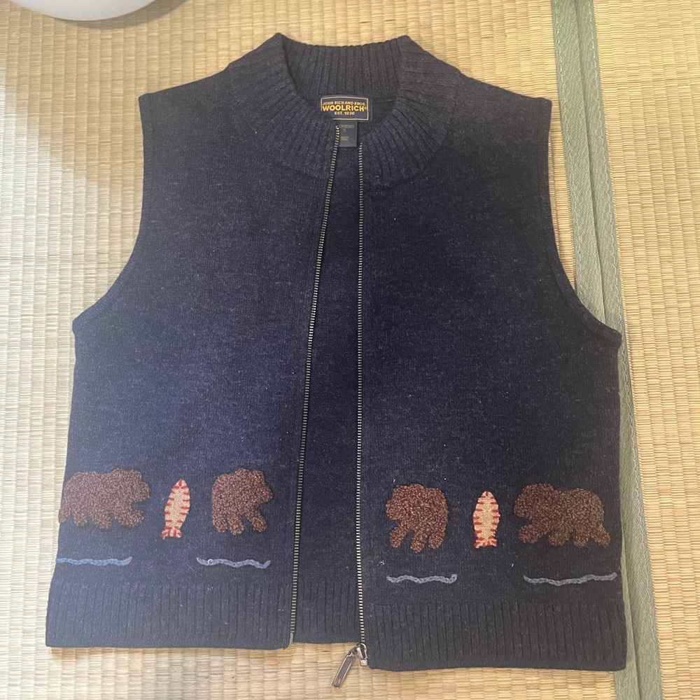 Woolrich Deep Navy Zip-Front Wool Vest